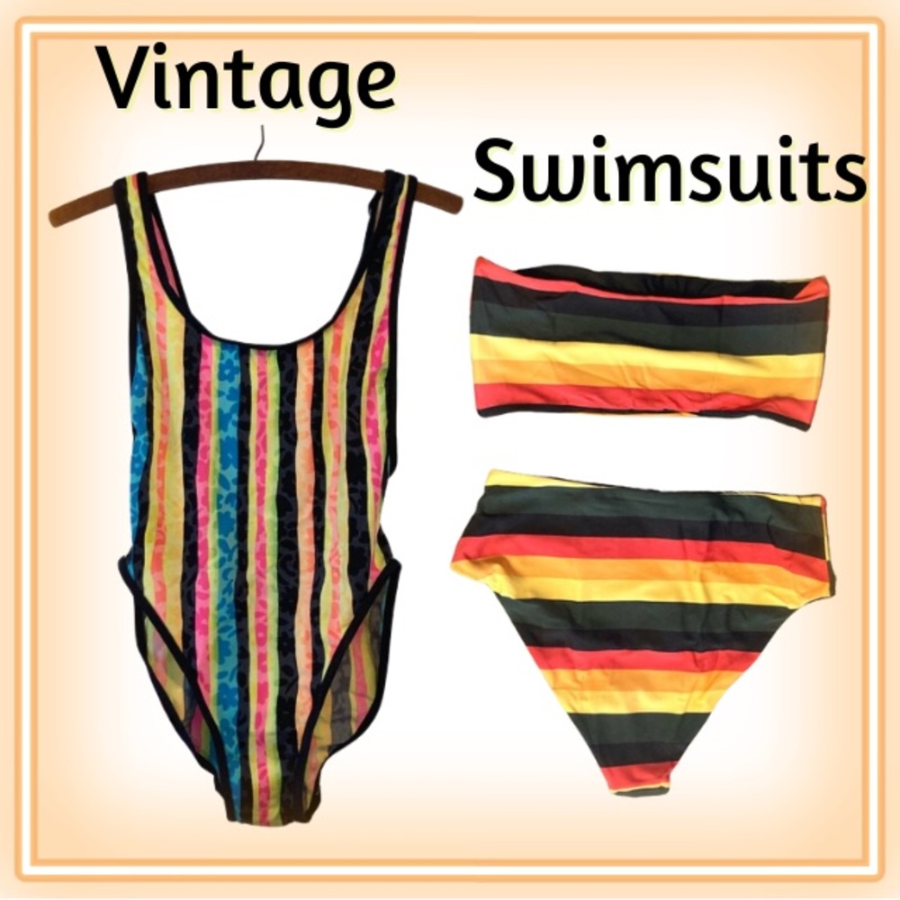 5/$18 2 SWIM SUITS/ONE PRICE 80s One Piece & CUPSHE Striped Bikini Size 9/10 Med